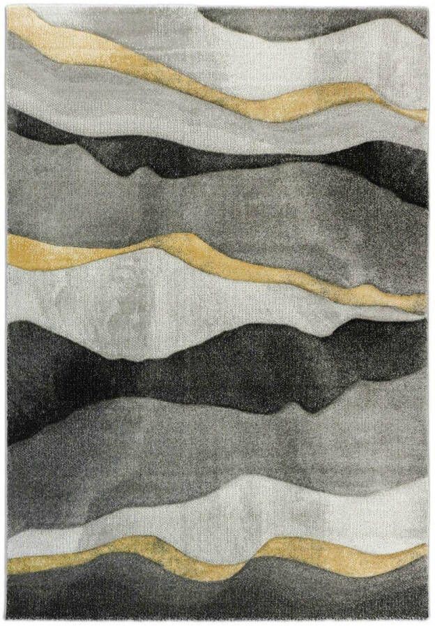 Merinos Vloerkleed Golfjes Design Diamond Deluxe Goud-Grijs-80 x 150 cm