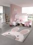 Merinos Karpet24 Vloerkleed voor de kinderkamer Pastel Kids Hazen motief 120 x 170 cm met de hand gesneden reliëfpatroon Grijs-Roze - Thumbnail 1