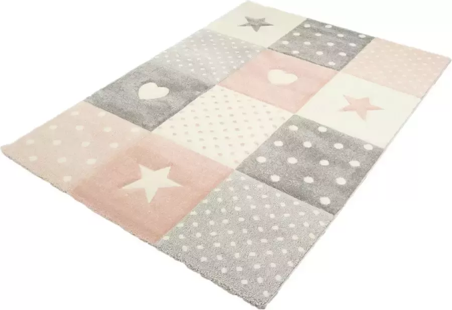 Merinos Vloerkleed Kinderkamer Sterren En Hartjes Pastel kleuren 20339 Roze 140 x 200 cm - Foto 2