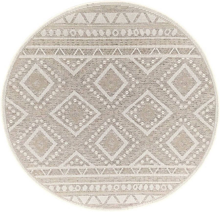 Merinos Vloerkleed voor buiten of voor balkon en terras in Beige diamant 160 cm rond Tapijt geschikt voor In en Outdoor Rond Weer- en UV-bestendig Tuintapijt Buitentapijt CALGARY kleed by The Carpet