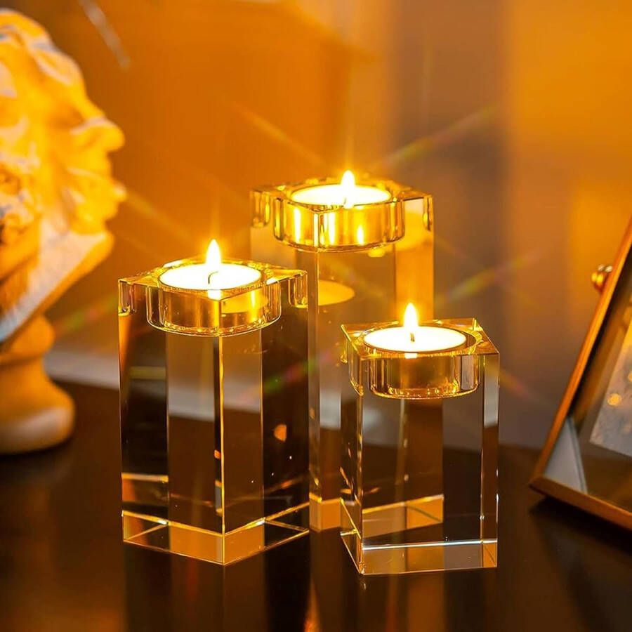 Merk-loos 1 set (3-delig) hoogwaardige kristallen glazen kandelaars kristallen kandelaars voor romantisch diner creatieve kandelaars bruiloft huis decoratie eettafel en bar ruimte