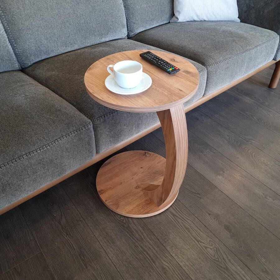 ''merk-loos'' Coffee table with wheels small C-shape side table stylish coffee table in beautiful walnut look round table as a shelf for sofa and sofa