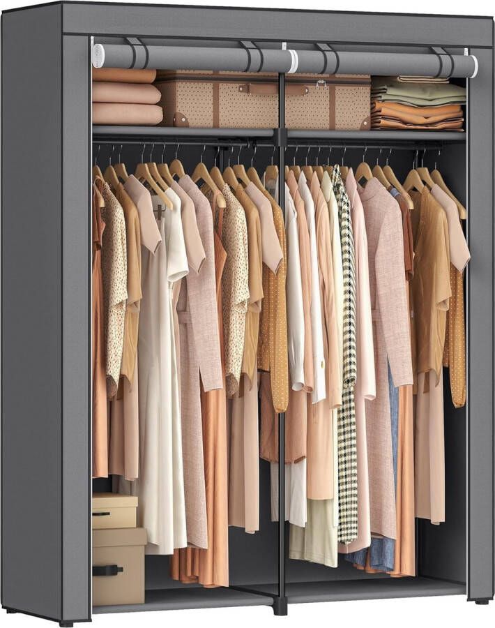 merk-loos Garderobe met kledingstaven opbergruimte voor kleding linnenkast kledingrek opvouwbaar kleedkamer slaapkamer 140 x 43 x 174 cm grijs