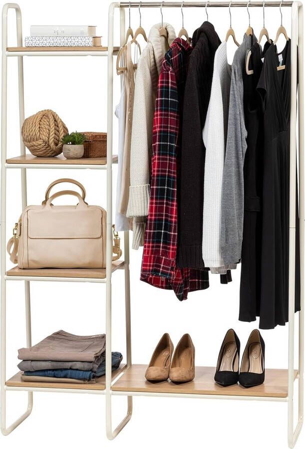 Merk-loos Kapstok van metaal met houten planken wit en lichtbruin