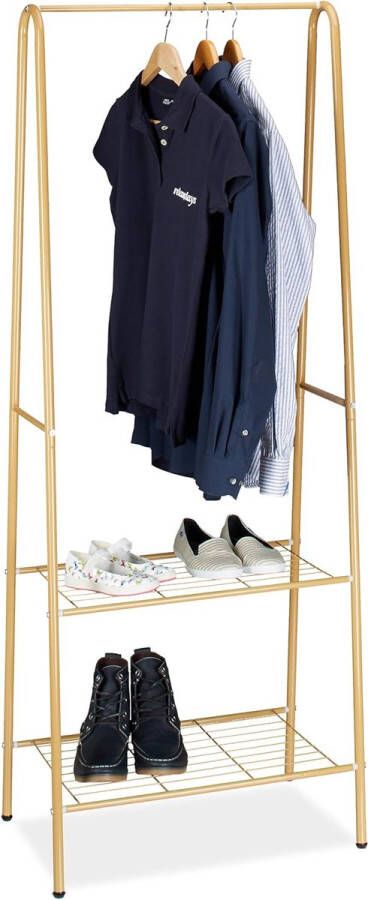 Merk-loos kledingrek SANDARA 2 etages metaal garderoberek 1 kledingroede HBD: 160x61 5x38 cm honingbruin