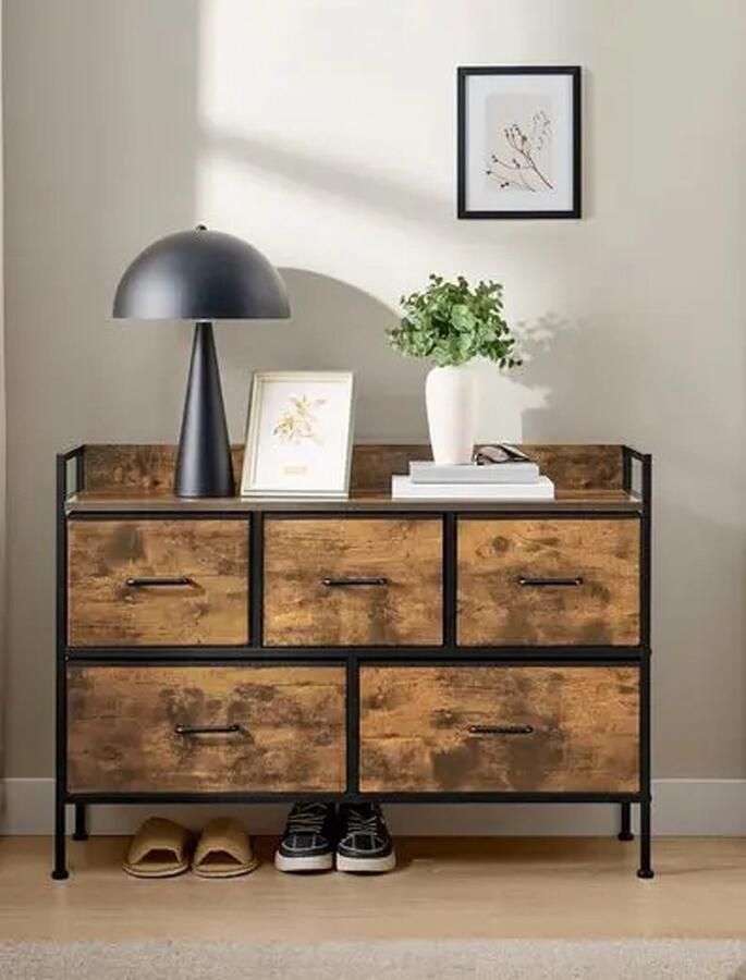 Merk-loos 5-laden stoffen ladekast voor slaapkameropslag