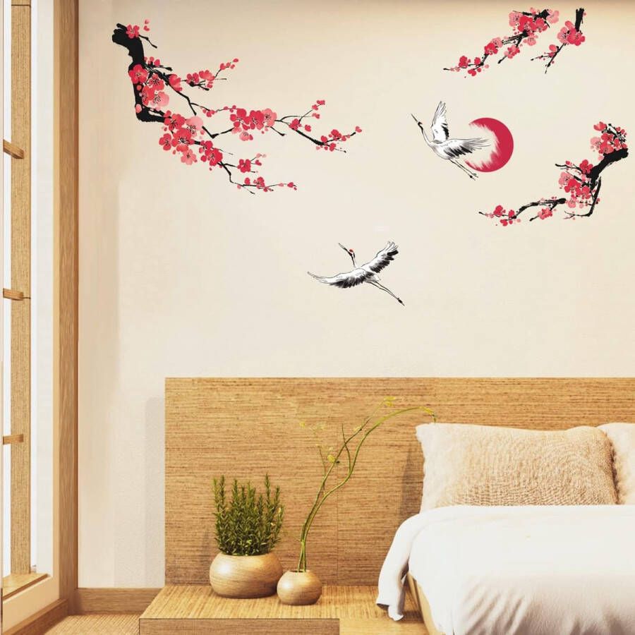 Merk los Muursticker perzikbloesem boom muursticker bloemen vogel muursticker wanddecoratie voor slaapkamer woonkamer bank achtergrond