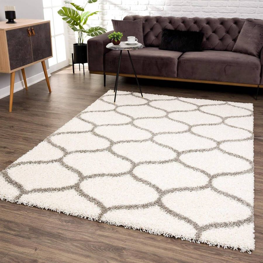 Merk los tapijt hoogpolig tapijten voor woonkamer slaapkamer keuken Morocco crème grootte: 140x200 cm