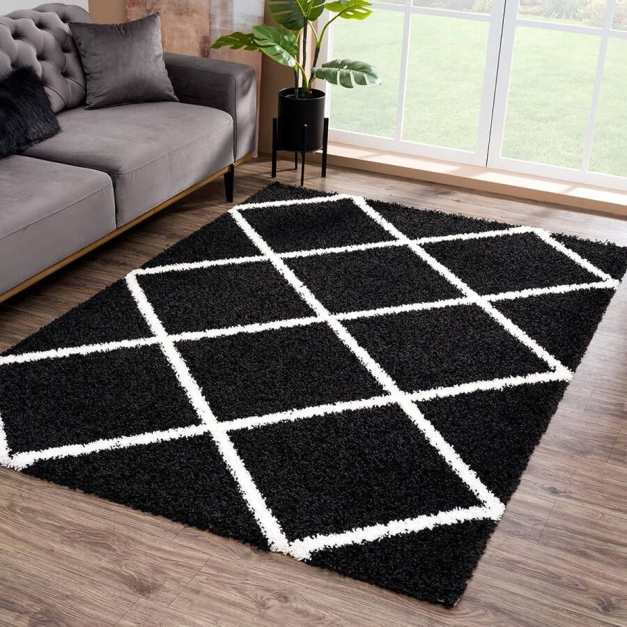 Merk los tapijt hoogpolige tapijten voor woonkamer slaapkamer keuken zwart maat: 140x200 cm