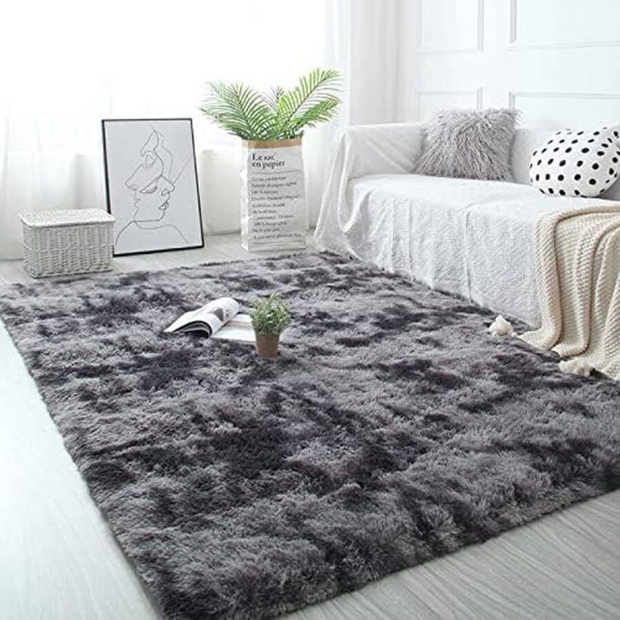 Merk los tapijten zacht pluizig tapijt antislip vloerkleden dik vloertapijt mat voor woonkamer slaapkamer (donkergrijs 80 x 160 cm)