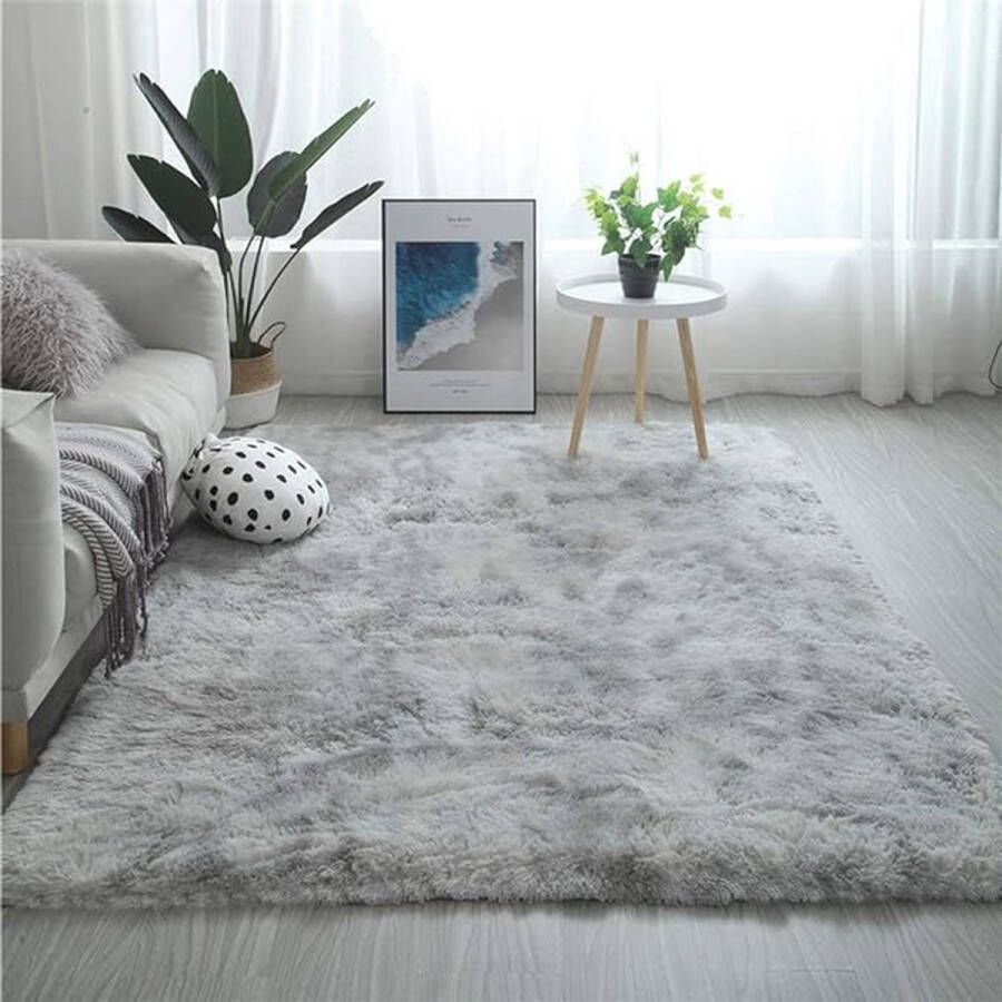 Merk los vloerkleden pluizige tapijten voor in de slaapkamer vloermatten anti-slip woonkamertapijten shaggy pluche tapijten voor de woonkamer woondecoratie (200 * 200 cm grijs wit)