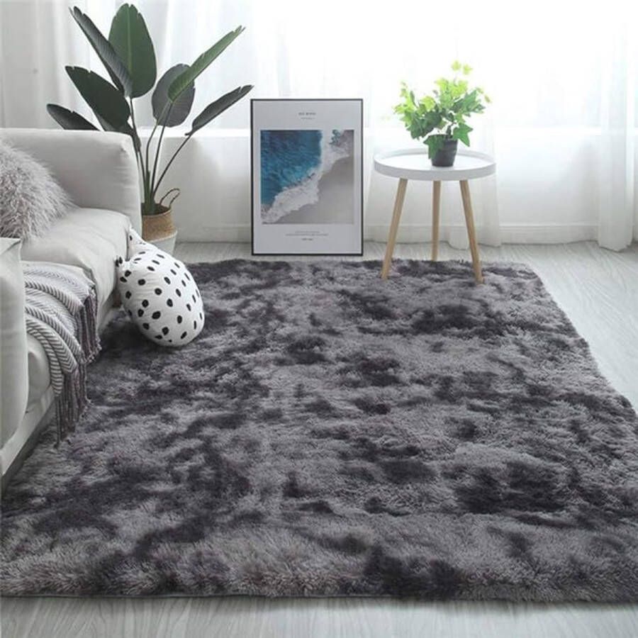 Merk los vloerkleden pluizige tapijten voor in de slaapkamer vloermatten anti-slip woonkamertapijten shaggy pluche tapijten voor de woonkamer woondecoratie (120 * 200 cm zwart grijs)