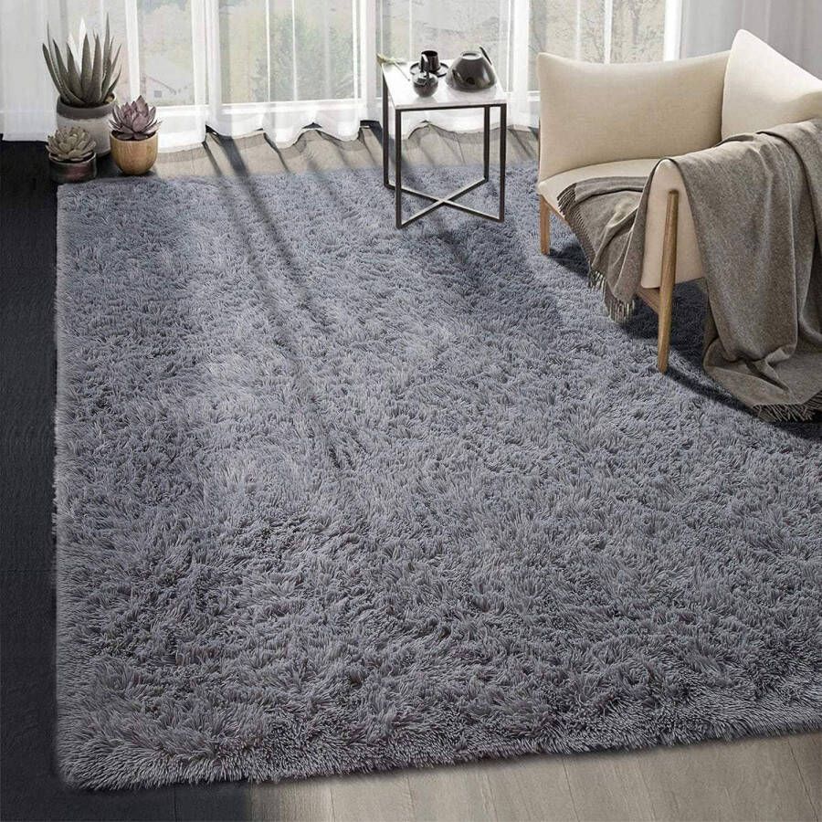 Merk los Vloerkleden voor woonkamer Shaggy tapijt woonkamer pluizige tapijten slaapkamer modern langpolig woonkamer tapijten antislip onderlegger (grijs 200 x 250 cm)