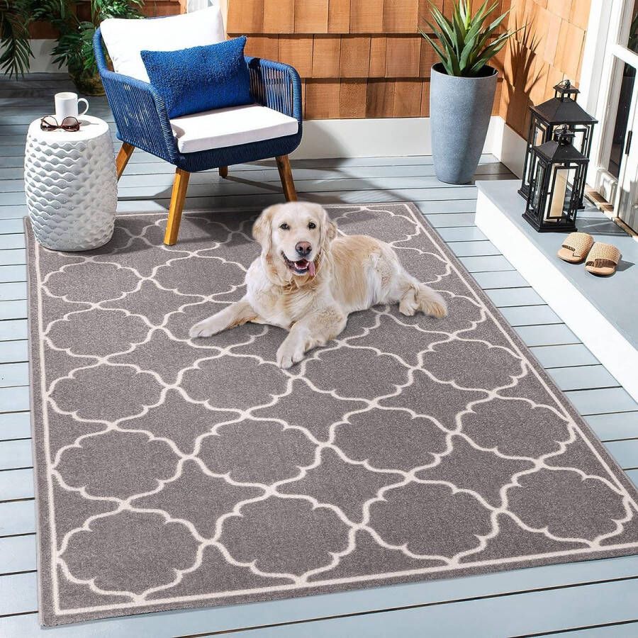 Merk los vloerkleed weerbestendig tapijt voor binnen en buiten balkon waterafstotend tapijten voor terras tuin keuken badkamer of woonkamer lichtgrijs 120 x 170 cm