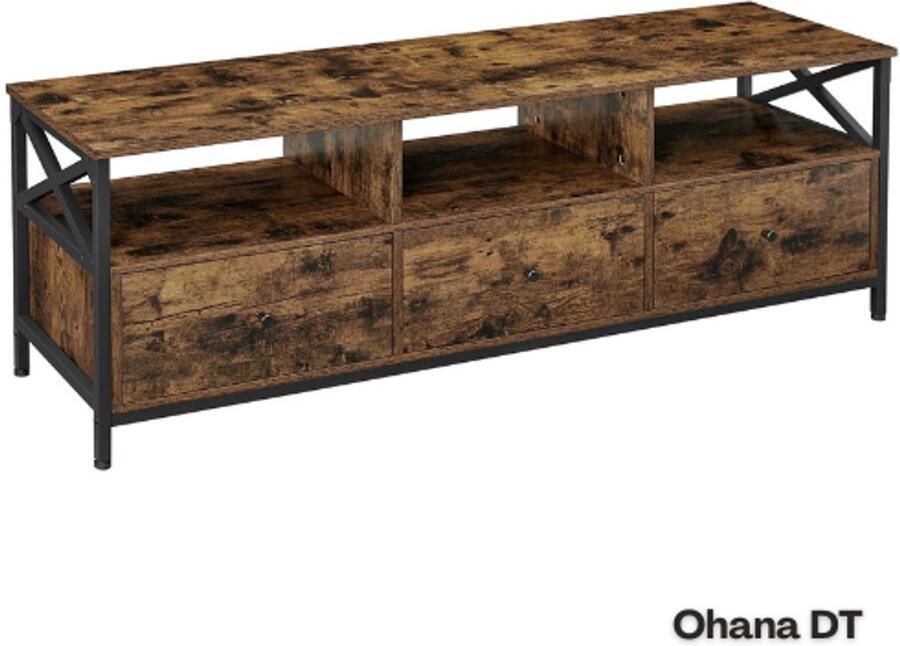 Merk Ohana DT TV Meubel Industrieel TV Kast TV Kastje 3 Lades Vintage Bruin Robuust en Stijlvol Design Eenvoudige Montage