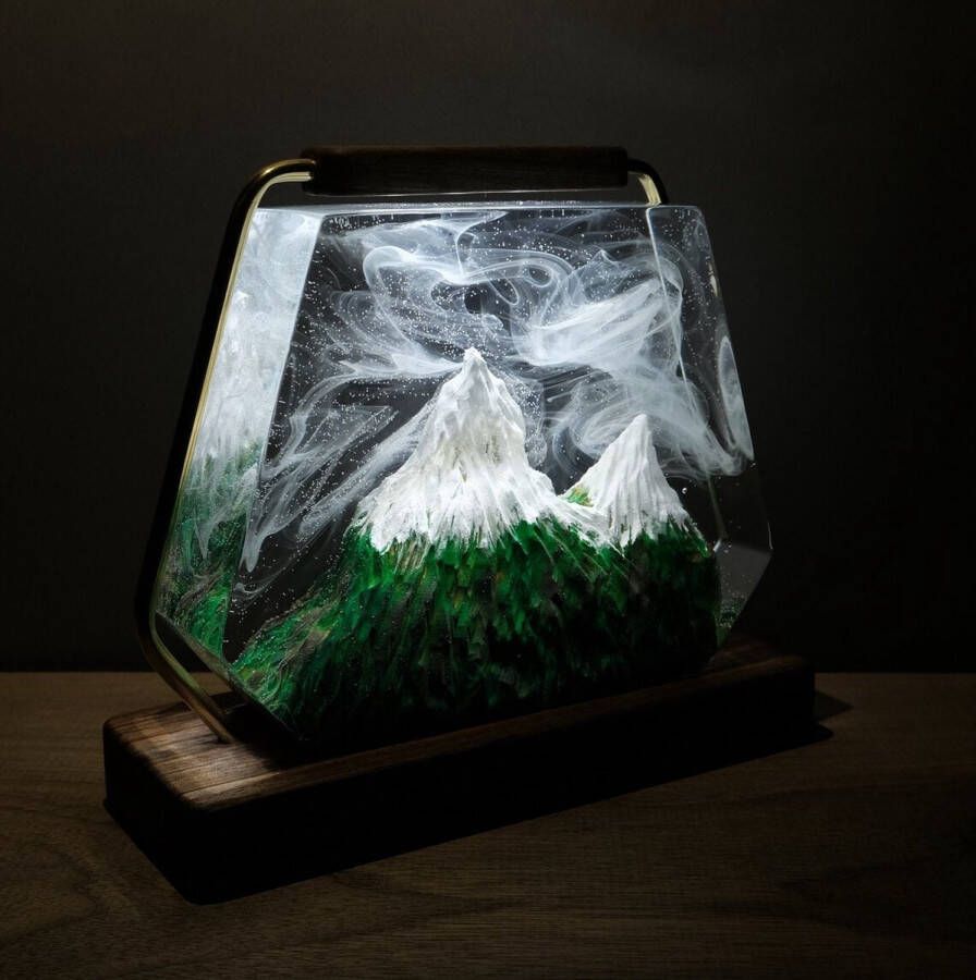 Merkless Decorative Snowy Mountains Epoxy Lamp Epoxy wood Lamp Table lamp Wood lamp Unique home decorations Unique gifts - Foto 1