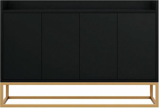 Merklkoos Maison Nordique -Halkast Halkastje Kast Halmeubel Haltafel met lades Bijzettafels 4 deuren Stevig onderstel Zwart