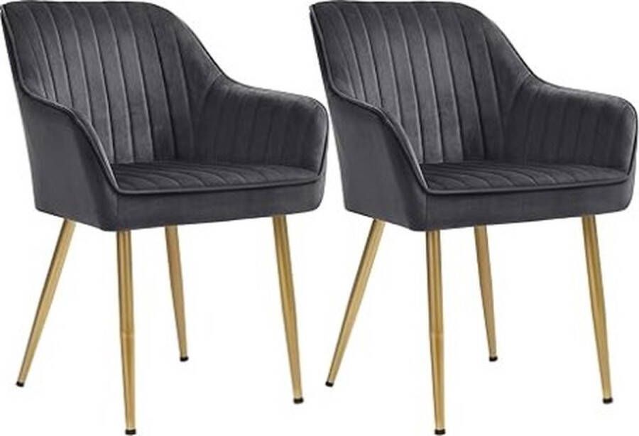 merklooks Eetstoelen set van 2 fauteuils lounge stoelen met armleuning fluwelen bekledingstoelbreedte 49 cm laad tot 110 kg metalen benen voor eetkamer keuken grijs goud
