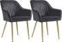 ZAZA Home Eetstoelen set van 2 fauteuils lounge stoelen met armleuning fluwelen bekledingstoelbreedte 49 cm laad tot 110 kg metalen benen voor eetkamer keuken grijs goud - Thumbnail 2