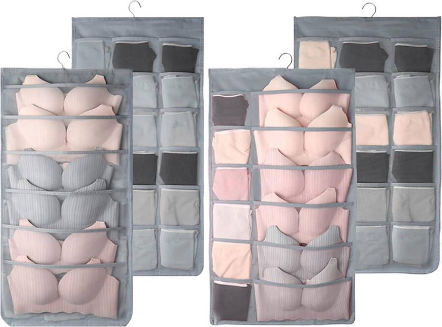 Merklools Dubbelzijdige hangkast 4 stuks ruimtebespare dubbele houder opvouwbaar ruimtebespare hangorganizer met 108 vakken voor panty beha stropdassen