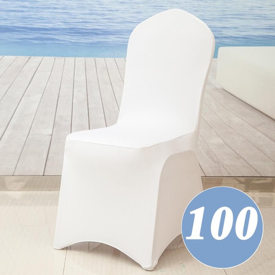 Merkloon 100x Universele Witte Stoelhoezen – Rekbare Stoelbekleding – Elastische Stoelhoes voor Eetkamerstoelen
