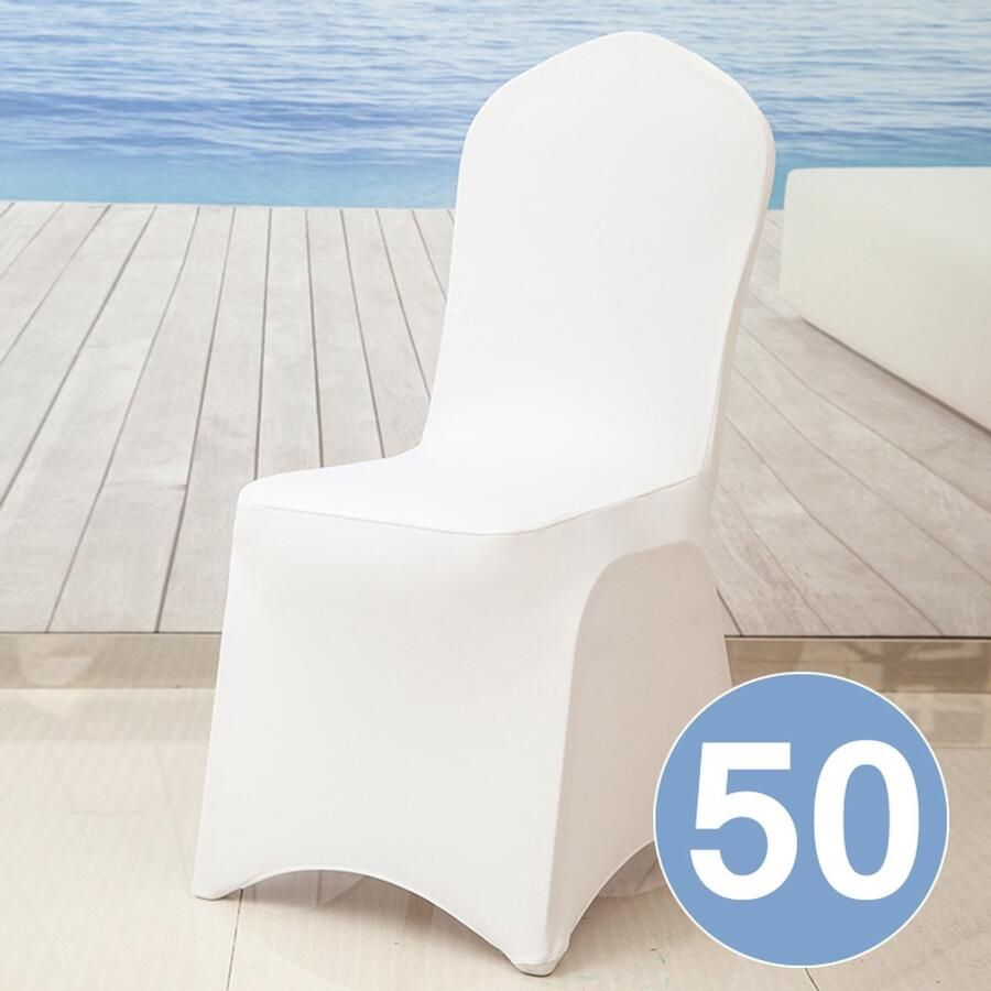 Merkloon 50x Universele Witte Stoelhoezen – Rekbare Stoelbekleding – Elastische Stoelhoes voor Eetkamerstoelen