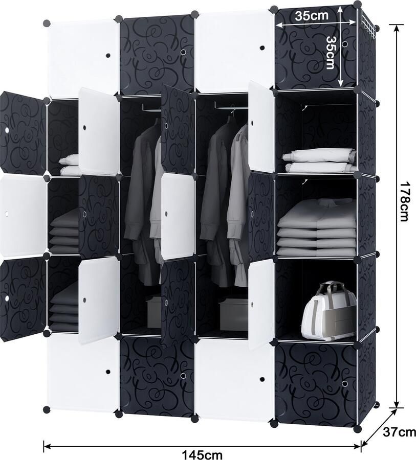 Merkloon DIY kastsysteem met deur insteekplank kledingkast schoenenrek van kunststof (20 dozen met haken)