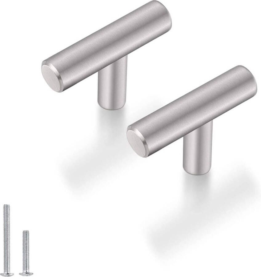 Merkloos 10 stuks meubelknoppen stanggreep roestvrij staal deurknop zilver Modern T enkel gat voor keukenkast