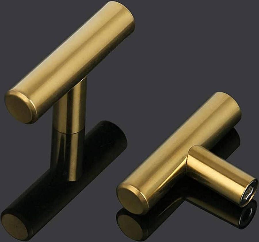 Merkloos 10x deurknop roestvrij staal meubelknoppen modern stanggreep enkel gat voor deurkast (goud)