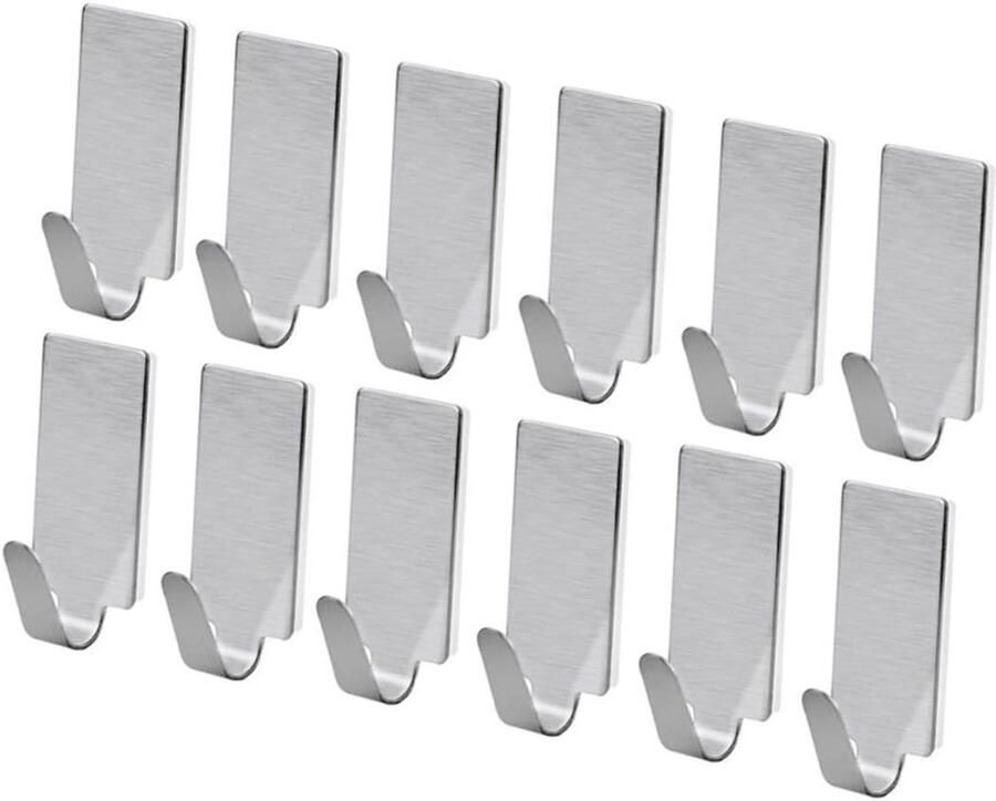 Merkloos 12 stks 430 roestvrij staal sterke kleverige haken zonder ponsen mini keukendeur achter badkamer enkele haak metalen kapstok