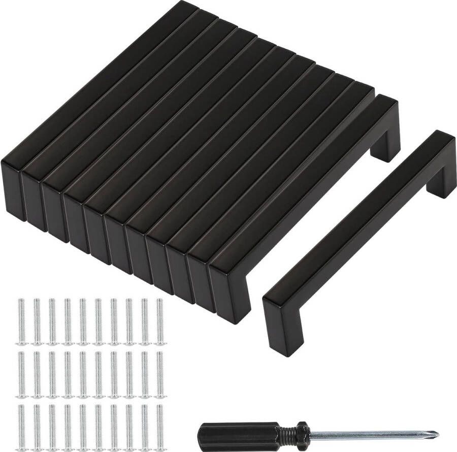 Merkloos 12 stuks meubelgrepen zwart met gatafstand 128 mm kastgrepen met schroeven en installatiegereedschap geschikt voor lade kast meubels keuken en woondecoratie