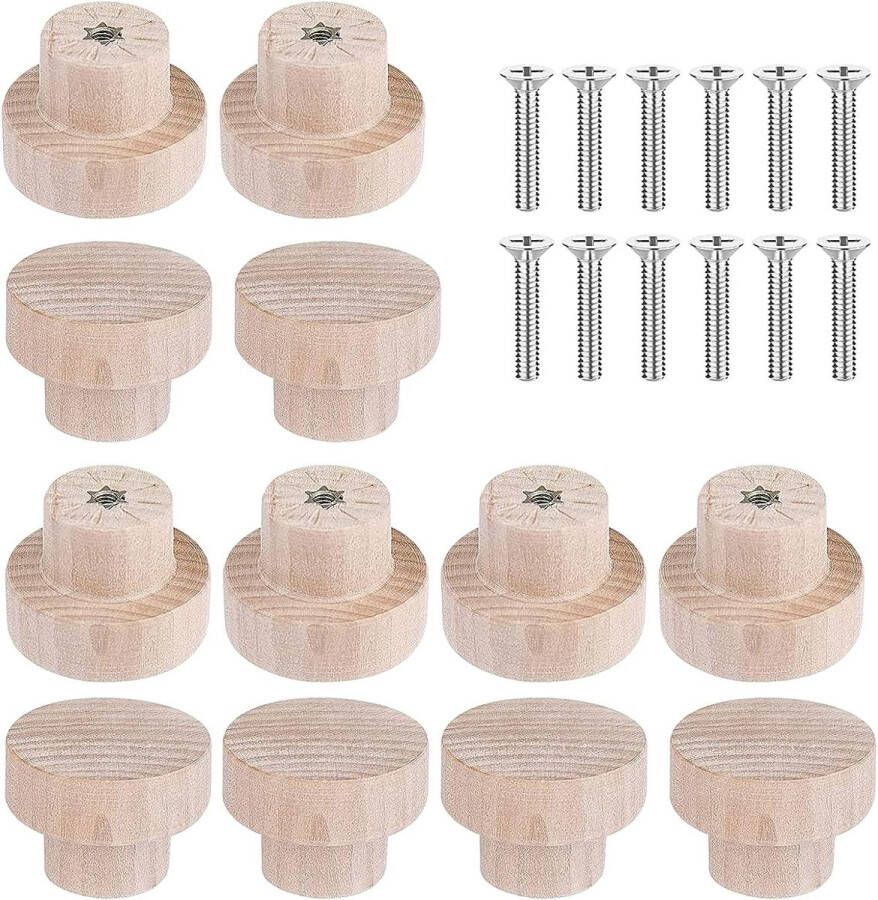 Merkloos 12 stuks meubelknoppen hout houten deur ladegrepen kastknoppen met schroeven houten kastknoppen voor kast houten knopen commodeknoppen 25 x 35 mm