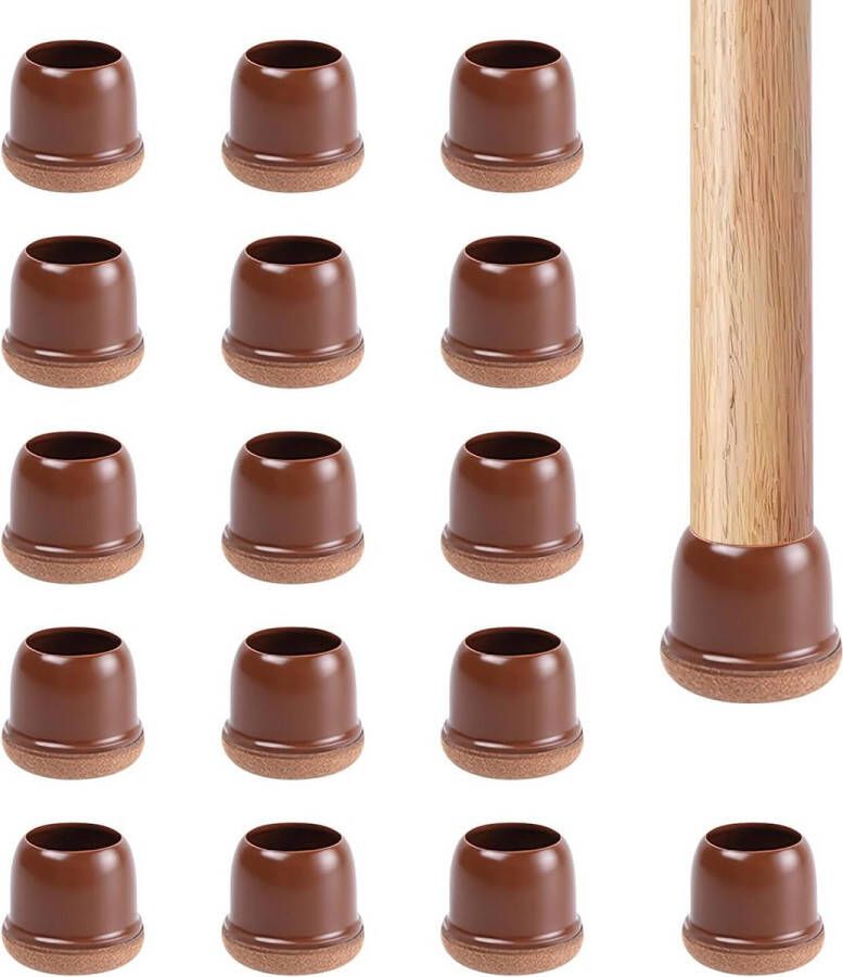 Merkloos 16 stuks stoelpootdoppen met vilt rubberen stoelpootdoppen ronde stoelpoot vloerbeschermers (pasvorm 14-19 mm)