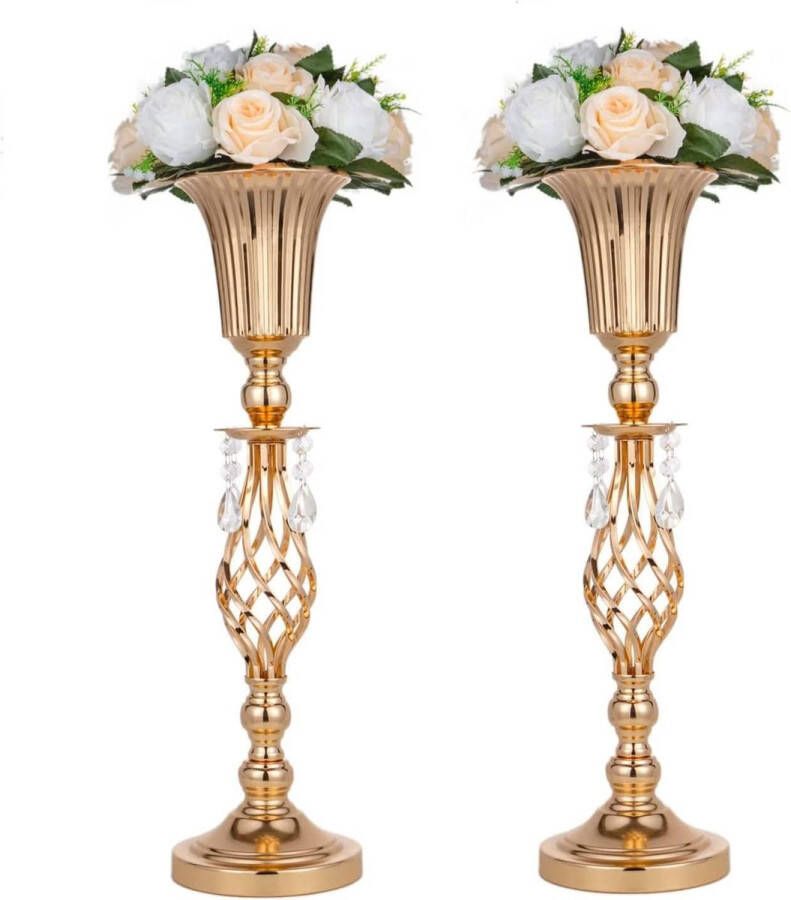 Merkloos 2 Stuks Hoge Metalen Bruiloft Centerpieces Tafelblad Receptie Tafels Gouden Bloemenvaas Stands Base Decoraties voor Feest Evenementen Verjaardag Home Decor