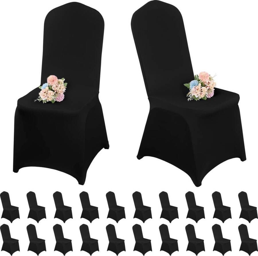 Merkloos 20 Packs stoelhoezen eetkamerstoel stoelhoezen spandex stoelhoes zwart voor woonkamer-universele eetkamerstoel Slipcovers Protector voor bruiloft banket en feest