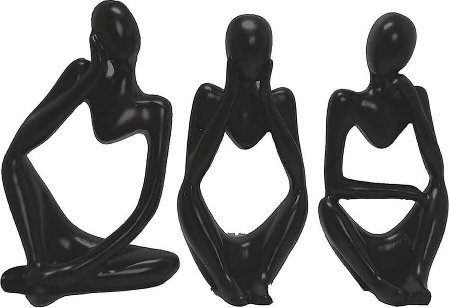 Merkloos 3-delige abstracte harssculptuur denker hars abstracte standbeeldsculptuur standbeelddenkersset beelden voor decoratie van huizen kantoren boekenplanken bureaus (zwart)