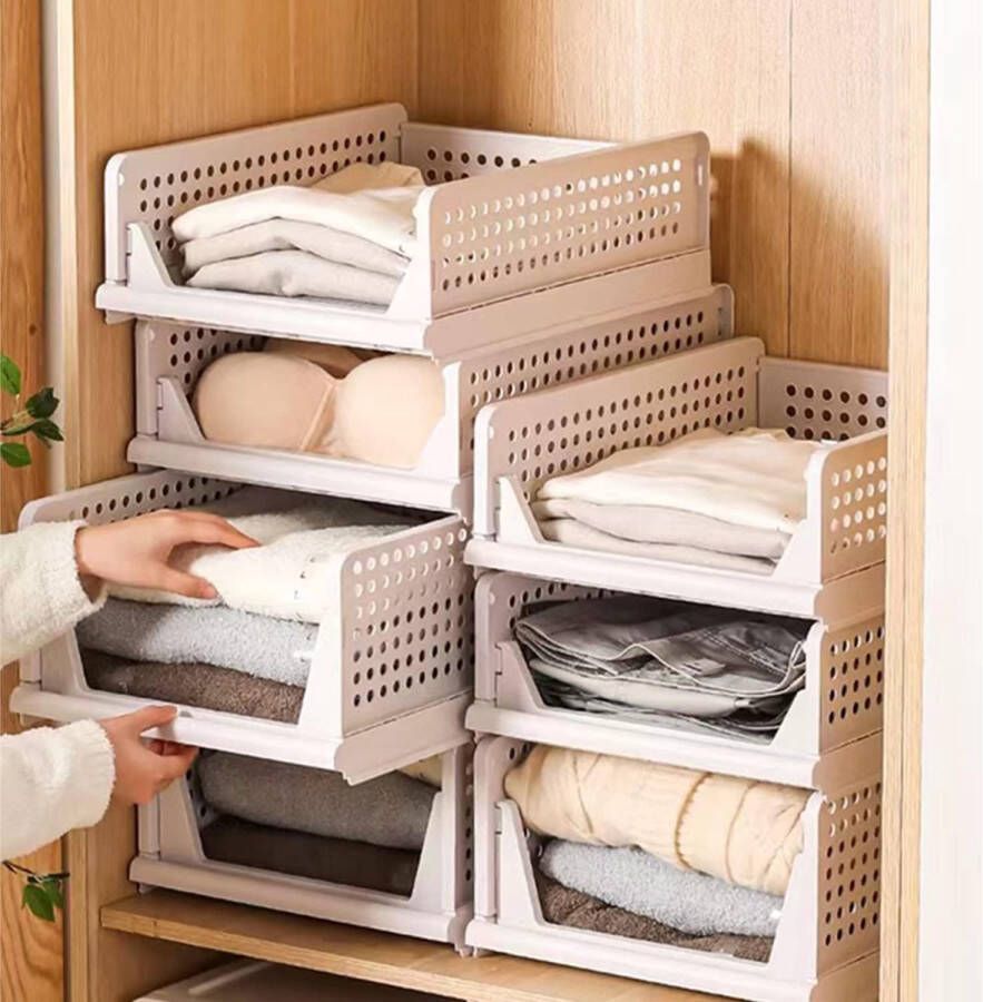 Merkloos 4 stuks kledingkast organizer kast organizer plastic open organizer kledingkast stapelbare opbergdoos voor kasten slaapkamer wit (43 x 33 x 18 5 cm)