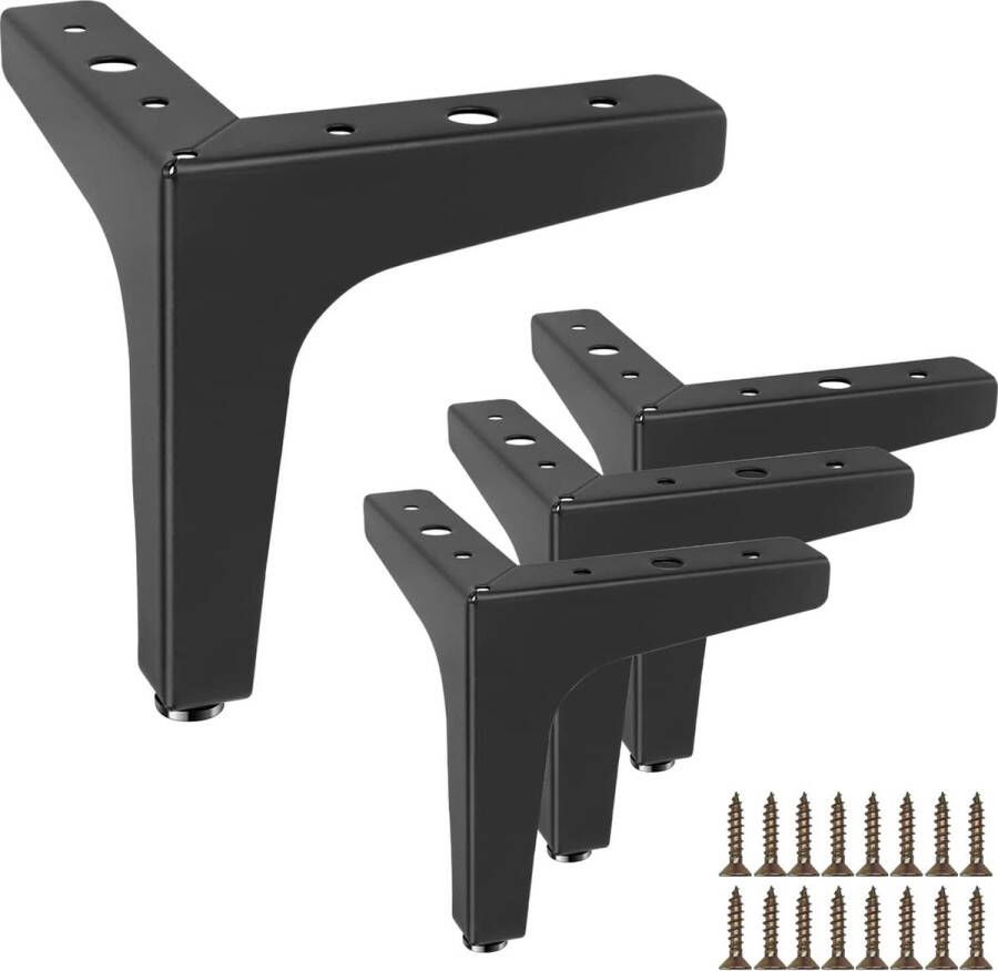 Merkloos 4 stuks meubelpoten 15 cm driehoekige tafelpoten zwarte metalen poten voor salontafels kasten bank nachtkastje tv-kasten laden met schroeven