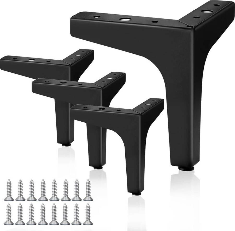 Merkloos 4 stuks meubelpoten zwart 13 cm driehoekige meubelpoten metalen poten voor meubels kastpoten nachtkastje tv-kastpoten (13 cm)