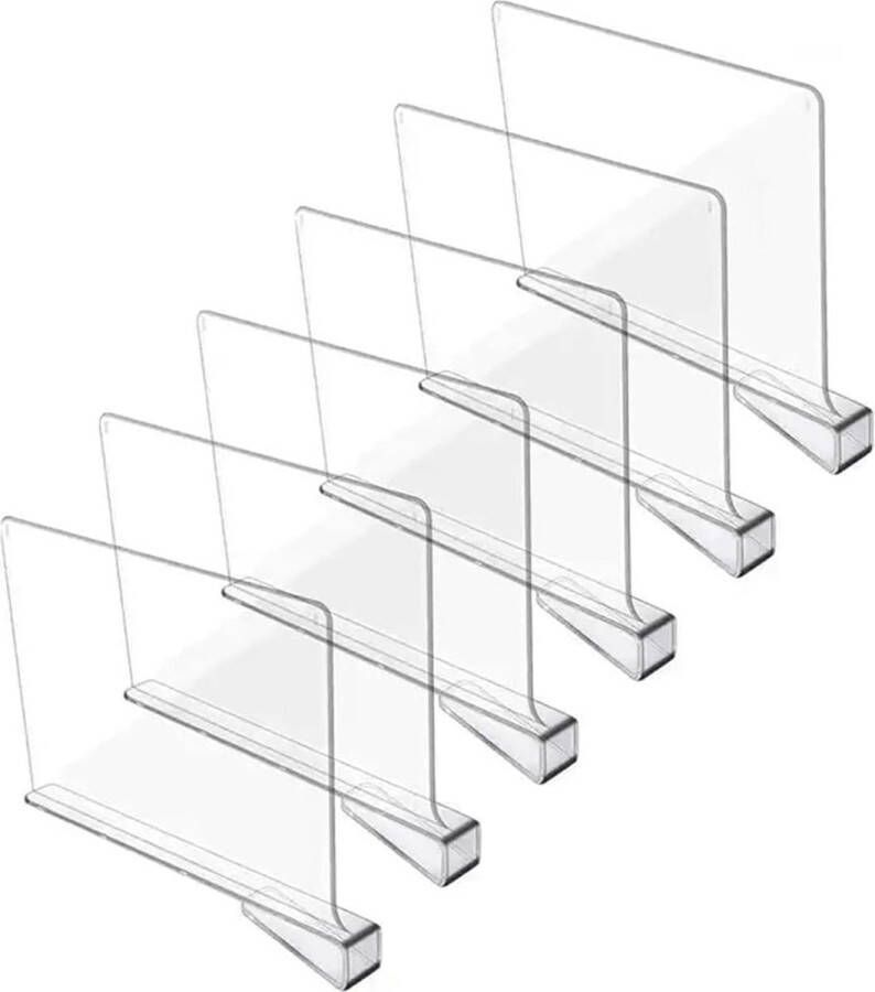 Merkloos 6 stuks acryl rekken scheidingswandrek plankverdeler plankensysteem zonder boren voor kasten kledingkastsysteem scheidingsrooster voor opslag houten kast slaapkamer (6 stuks)