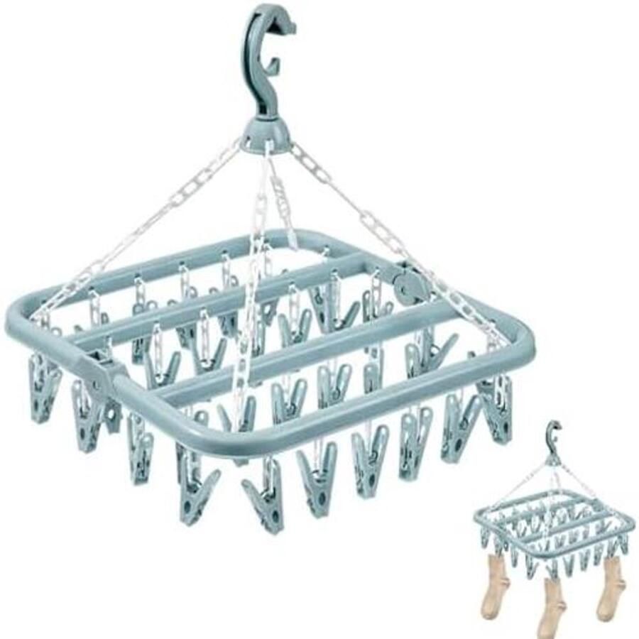 'merkloos' 659. Bangbobi Plastic Kleerhanger met 32 Clips – Uitschuifbaar & Opvouwbaar Kledingrek – Ruimtebesparend