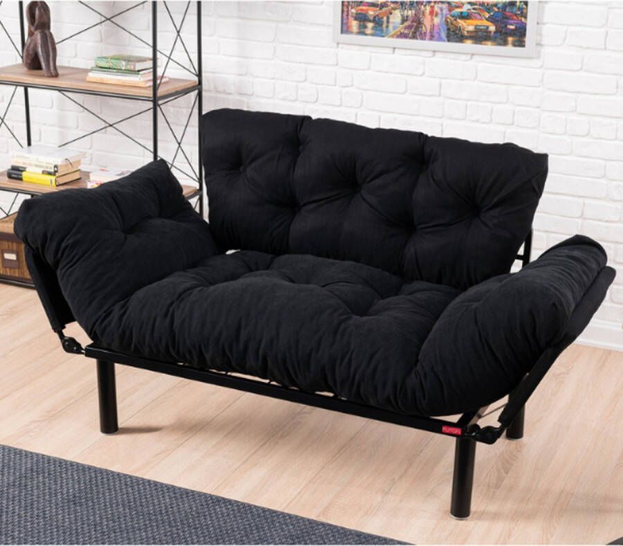 Merkloos Asir bankbed slaapbank Sofa 2-zitplaatsen Zwart 155 x 70 x 85 cm