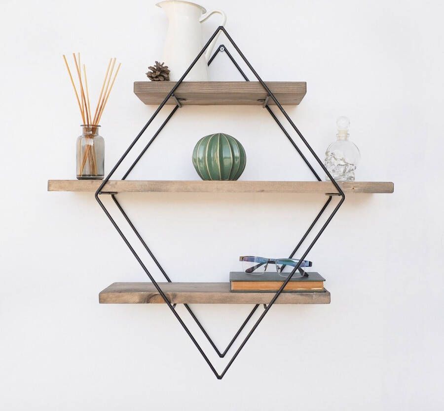 Perfecthomeshop Wandplank Stijlvol Zwart & Walnoot 60x60x14cm Duurzaam Sparrenhout wandrek - Foto 2