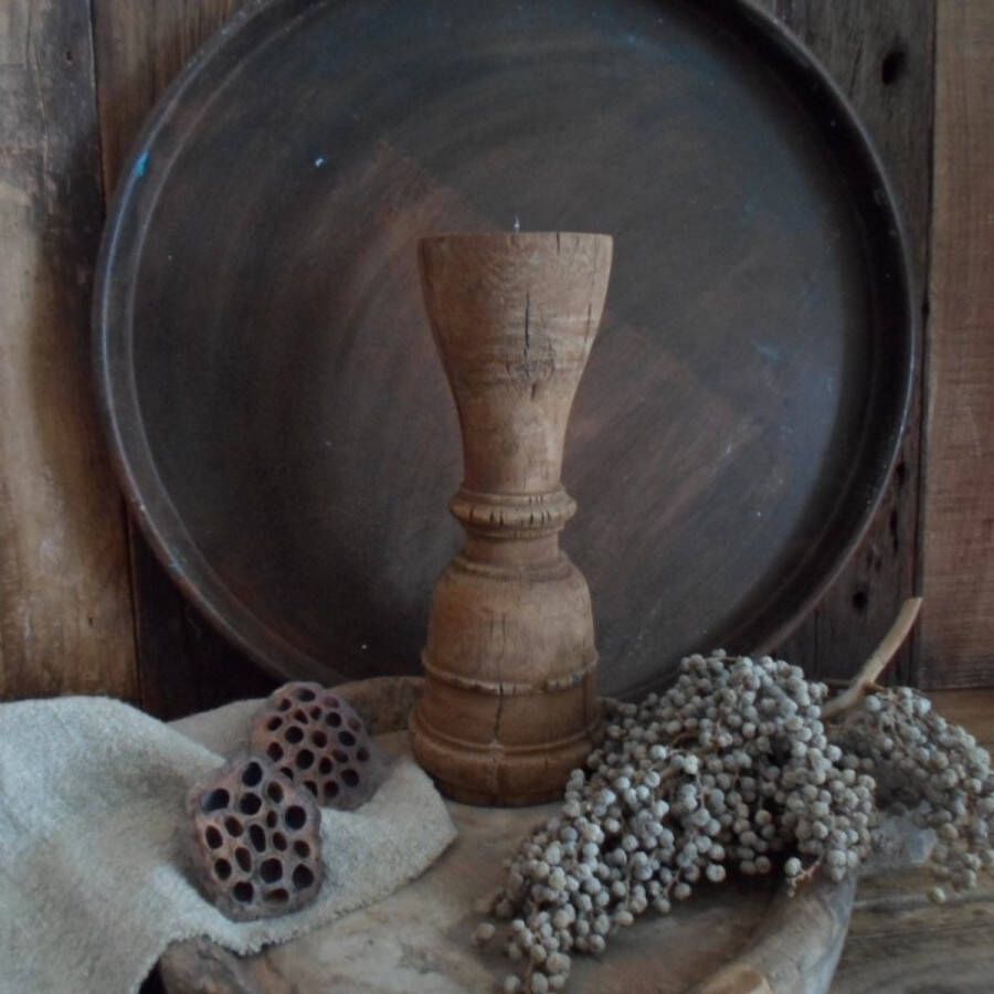 Merkloos Authentieke houten kandelaar L handgemaakt van de poten van een Indiaas daybed