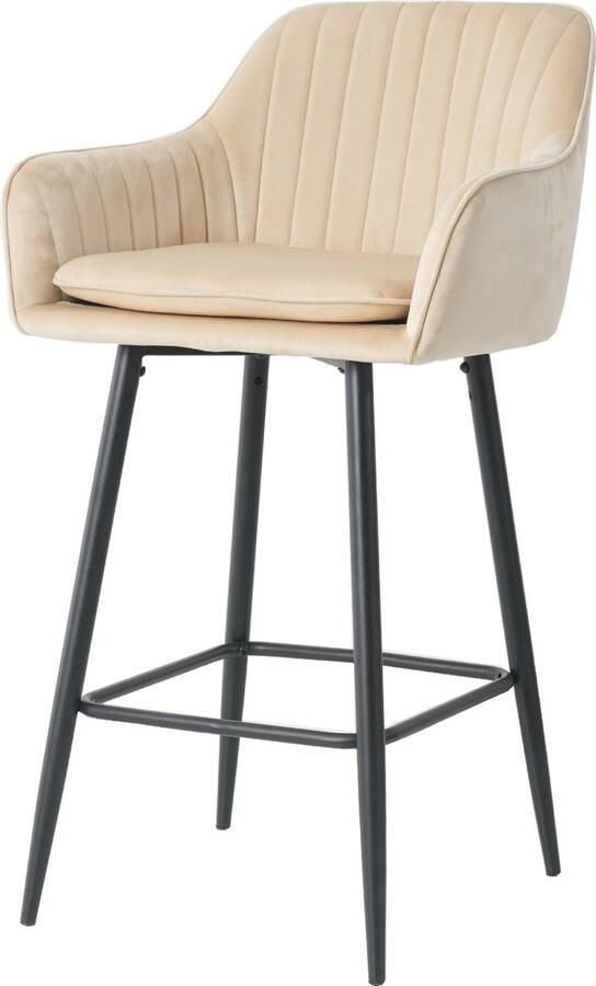 Merkloos barkruk Sydney barstoel met armleuning lichtbeige velvet 65CM