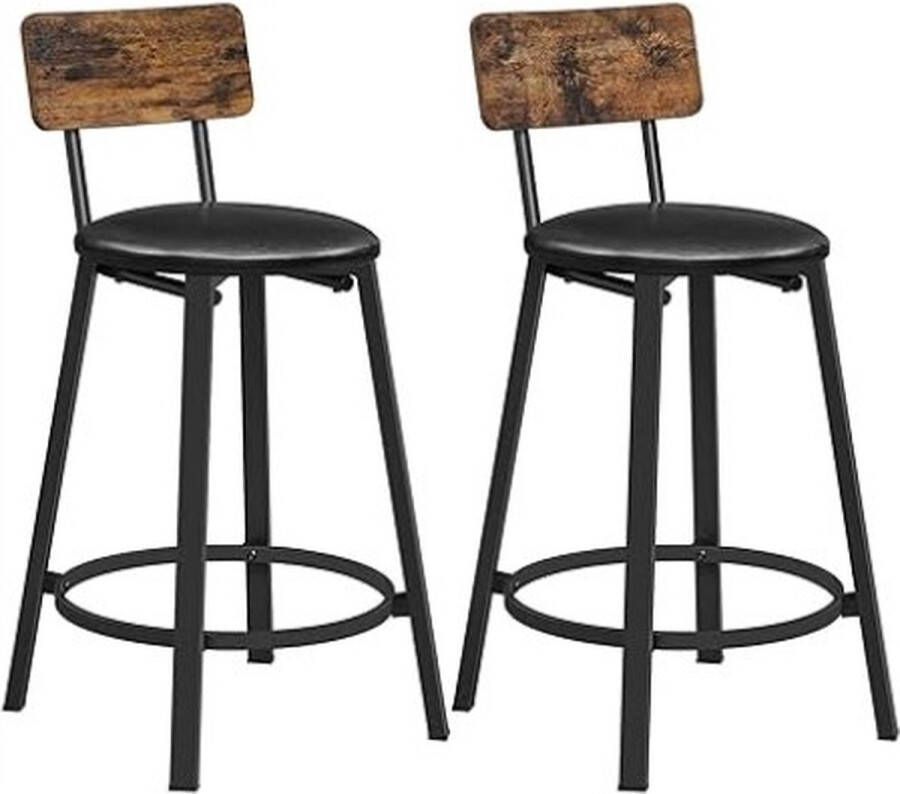 Merkloos Barkrukken set van 2 barstoelen PU bekleding met voetensteun eenvoudige montage industrieel design voor eetkamer keuken toonbank bar vintage bruin-inktzwart