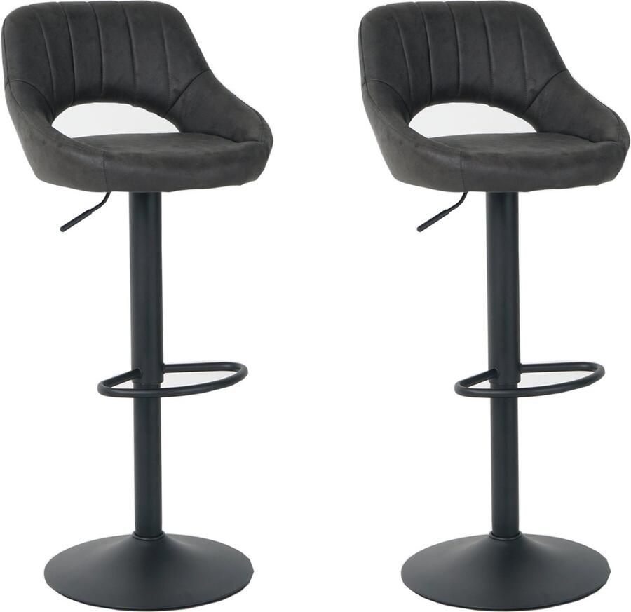 Merkloos barkrukken set van 2 Caïro barstoel barkrukken met rugleuning in hoogte verstelbaar anthraciet kunstleer