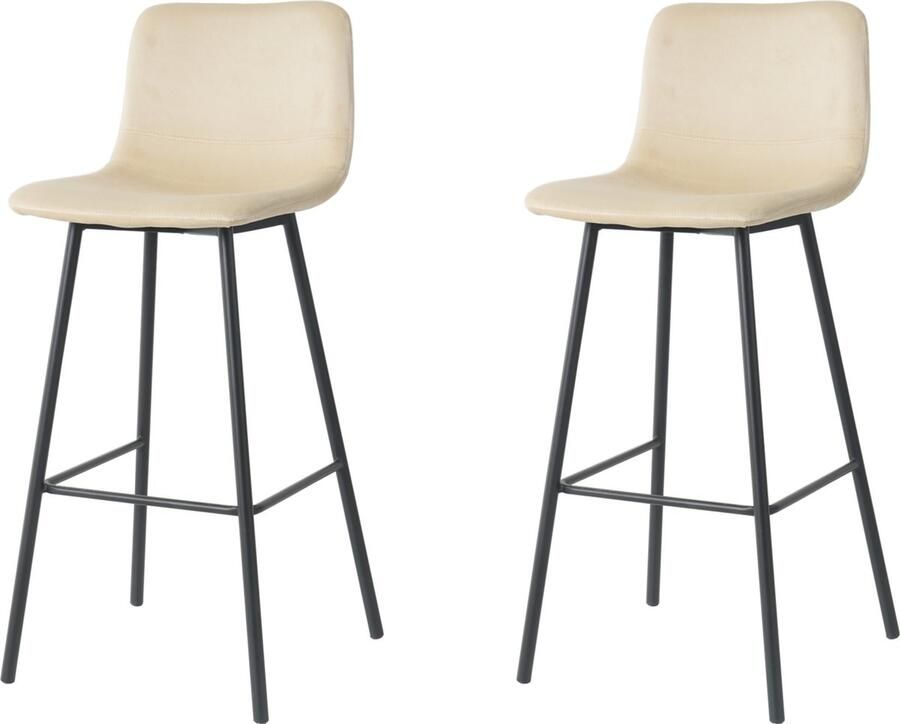 Merkloos barkrukken set van 2 California barkrukken met rugleuning barstoel lichtbeige velvet 75CM