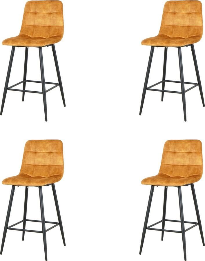 Merkloos barkrukken set van 4 Boston barkrukken met rugleuning barstoel cognac velvet 75CM