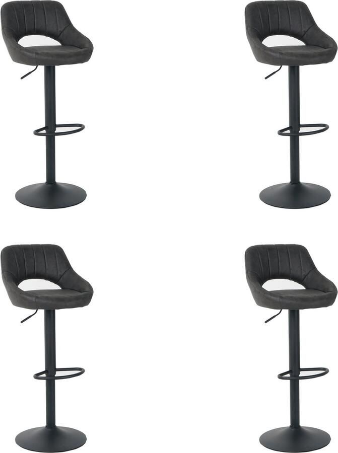 Merkloos barkrukken set van 4 Caïro barstoel barkrukken met rugleuning in hoogte verstelbaar anthraciet kunstleer